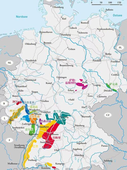德国葡萄种植区地图