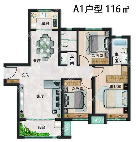 142平三室两厅二卫设计图